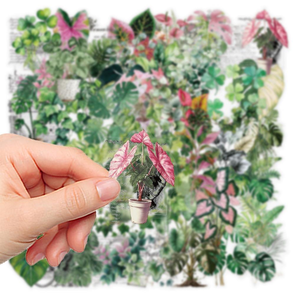50Pcs/Set Retro Plant Leaves Series 02 PET Clear Stickers Waterproof DIY Fashion Decals Stickers