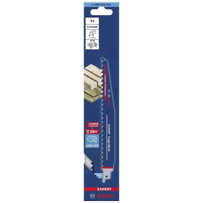 Bosch Accessories 2608900403 LAME DE scie sabre EXPERT « Tough Wood » S 1142 KHM, 1 pièce Longueur lame de scie 225 mm