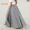 Jupe longue élastique taille haute pour femme, imprimé écossais, jupe trapèze avec poches, grand ourlet, jupe rétro, streetwear