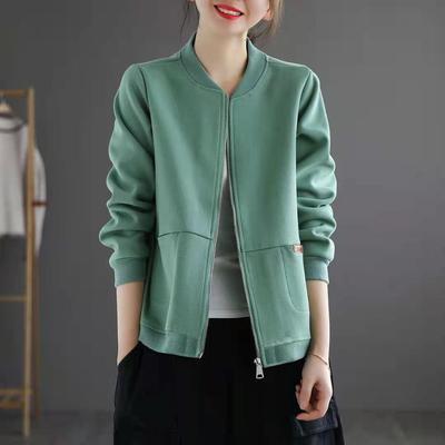 Women's Short   Jacket Women's Spring and Autumn Loose Zipper Cardigan Sweater Middle-aged  Casual Baseball Uniform