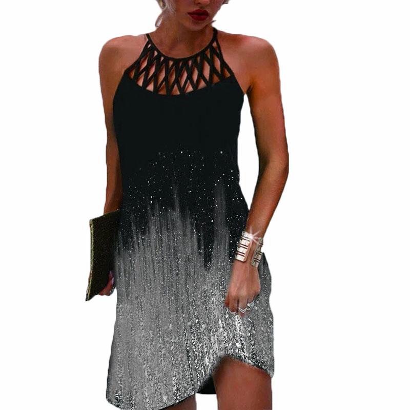 2022 frauen Elegante Kleid Lose Beiläufige Kurze Kleid Aushöhlen Floral Print Rundhals Damen Sommer Kleid