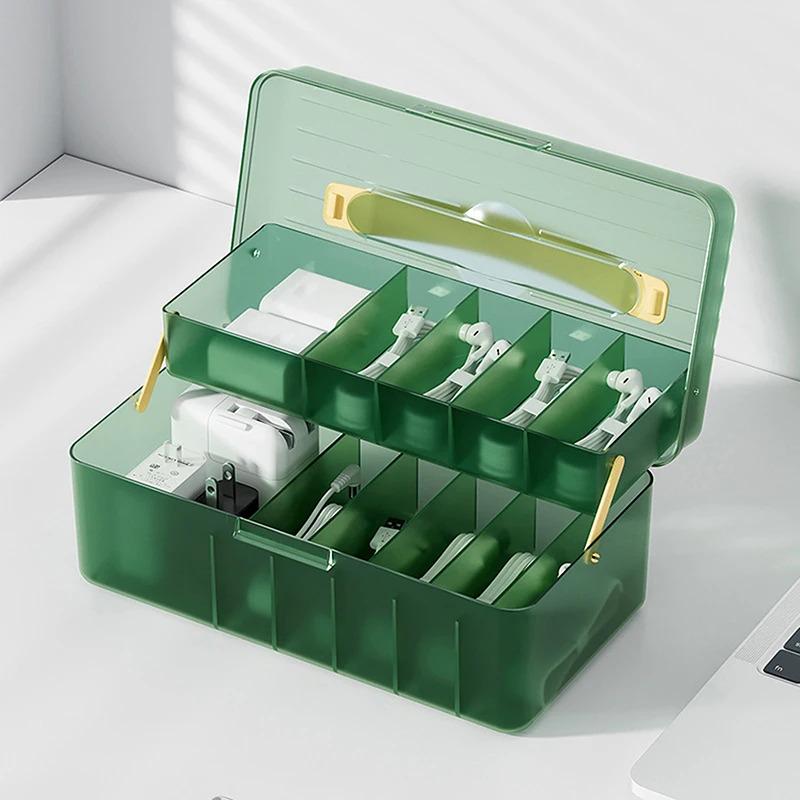 Multi-function Desktop Double Layer Data Cable Storage Box Phone Charger Charging Cable Finishing Box Wire Cable Organizer