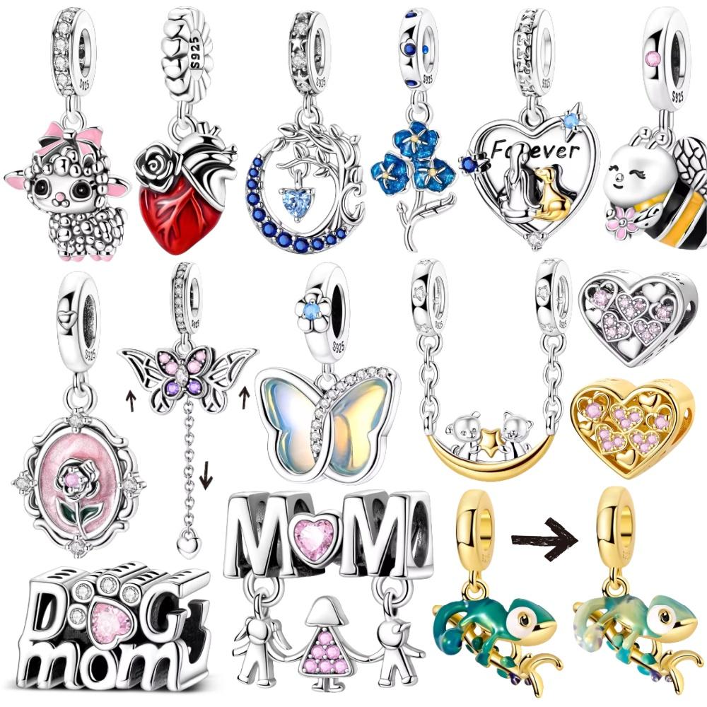Chameleon Charms Bead Copper Zirconium Golden Love Mom Gift Cute Pets Pendants Fit Original Bracelet Diy Jewelry