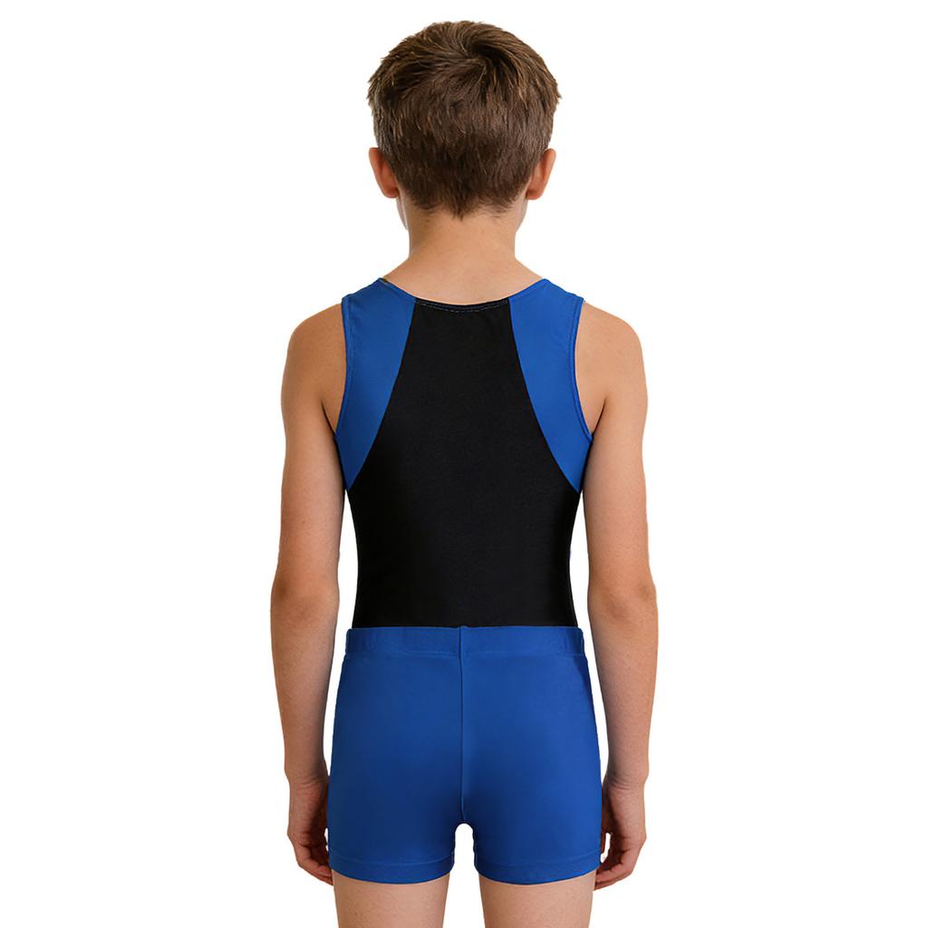 Jungen Rundhals Ärmellos Leotard Bodysuit Jumpsuit Shorts Set Gymnastik Yoga Workout Wettkampf