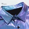 Men Surface Glossy Shirt Performance Turndown Collar Singlebreasted Long Sleeves Buttons Satin Club Party Disco Stage Show