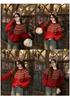 New Winter Arrival: Retro Fair Isle Red Jacquard Knit Top - Cozy, Soft, Fluffy Sweater for Women