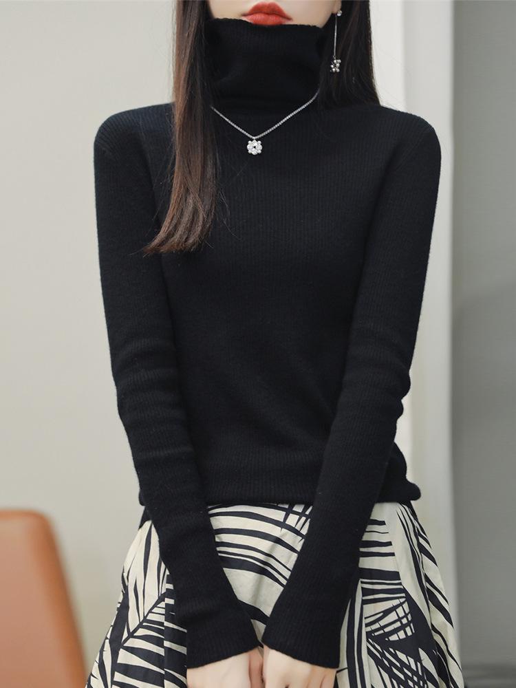 

Кашемировый свитер с высоким воротником: Женский облегающий базовый слой с высоким воротником на осень/зиму 2025 Double Extra Large чёрный