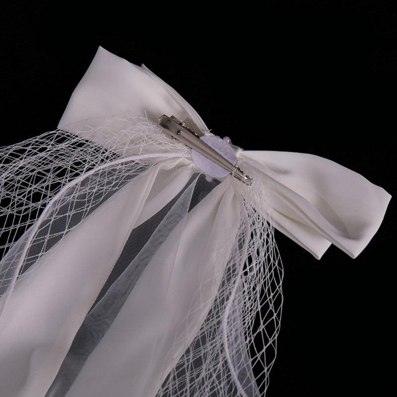 Ribbon Bowknot Long Tulle Marriage Bridal Veil with Fix Hair Clip for Marriage Wedding Celebration Party Accessories