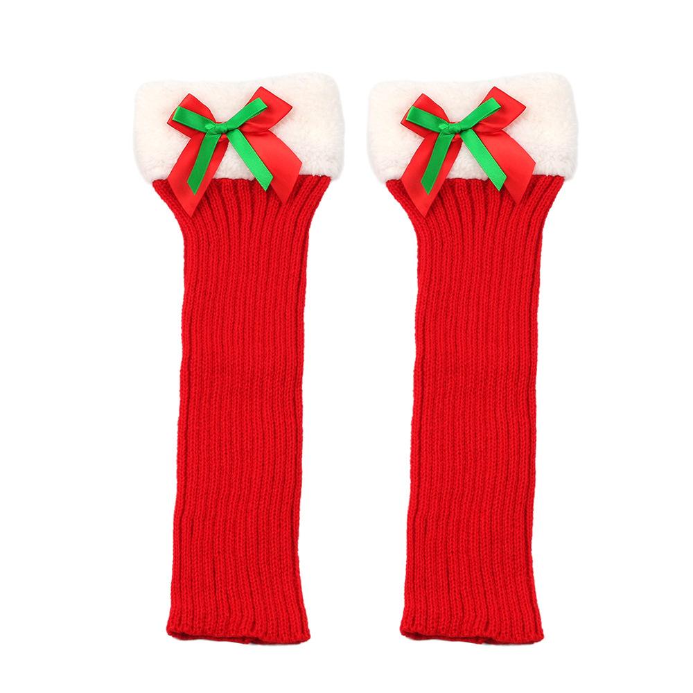 Red Velvet Christmas Socks with Plush Warm Socks New Autumn Winter Knitted Pile Socks Leg Guards Foot Warmers Bow Sock Sleeves