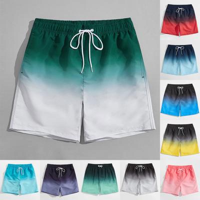 Men's Fashion Casual Swim Trunks Gradient Color Seaside Holiday Beach Short Pants Casual Board Shorts