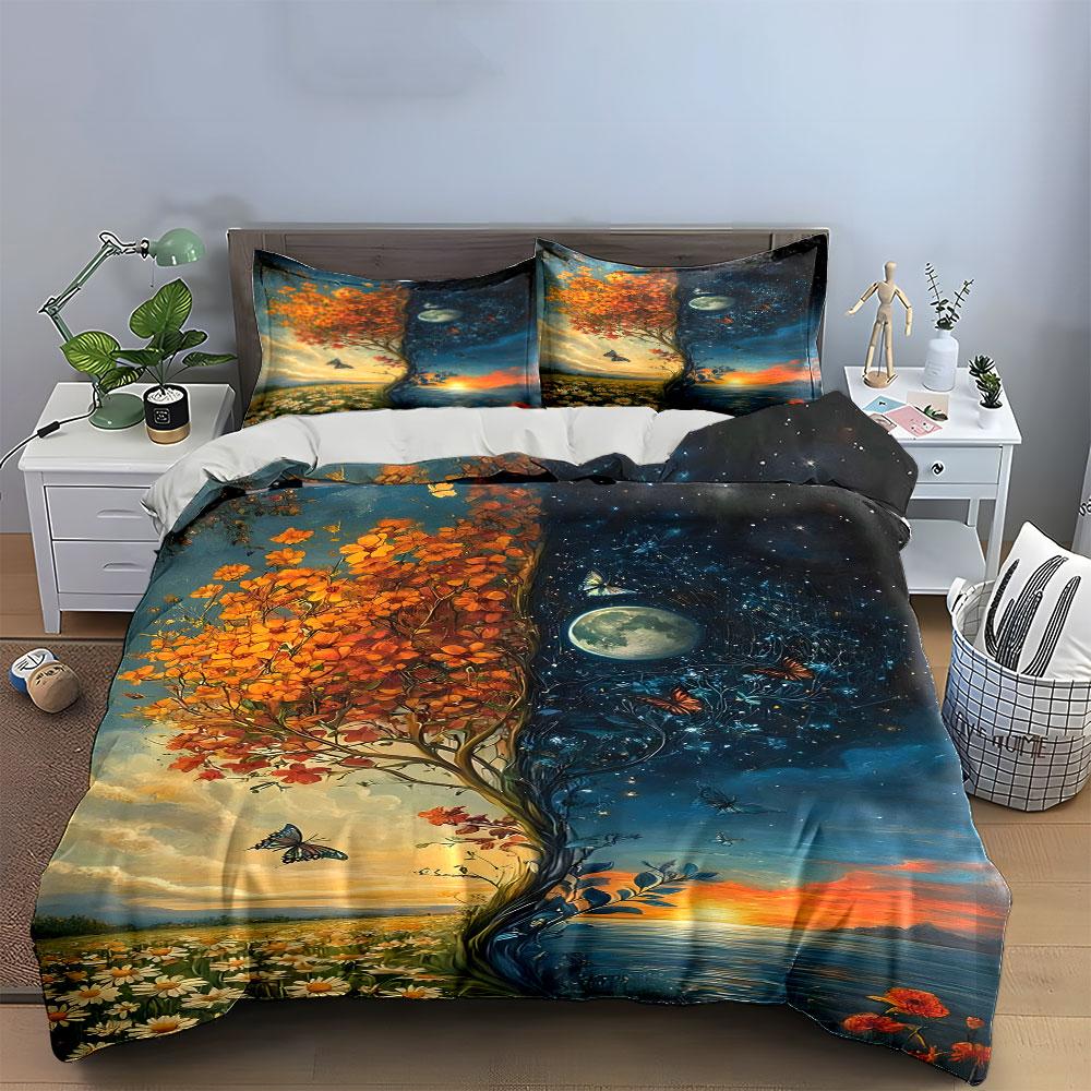 Tree, Moon, Butterfly, Flowers. Bedding Sets Duvet Cover Sets Duvet Covers Pillowcases(1 * Duvet Cover 2 * Pillowcases Without Duvet Insert)