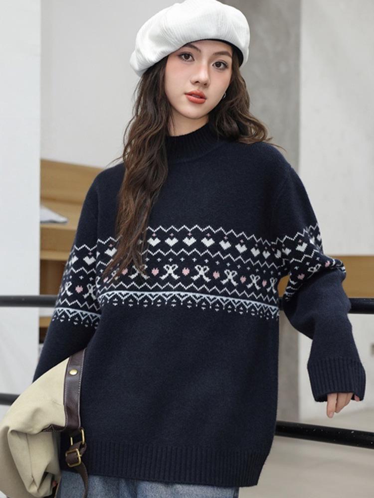 Girls' Autumn Winter Thick Warm Stylish Sweater - Trendy Knitwear, Versatile New Year Outfit for Medium & Large Children, Loose & Slimming Fit