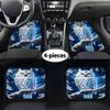 4pcs Blue Crystal Owl Print Car Floor Mats, Elegant Interior Decor Accessories For Daily Driving, All Season Fashionable Auto In