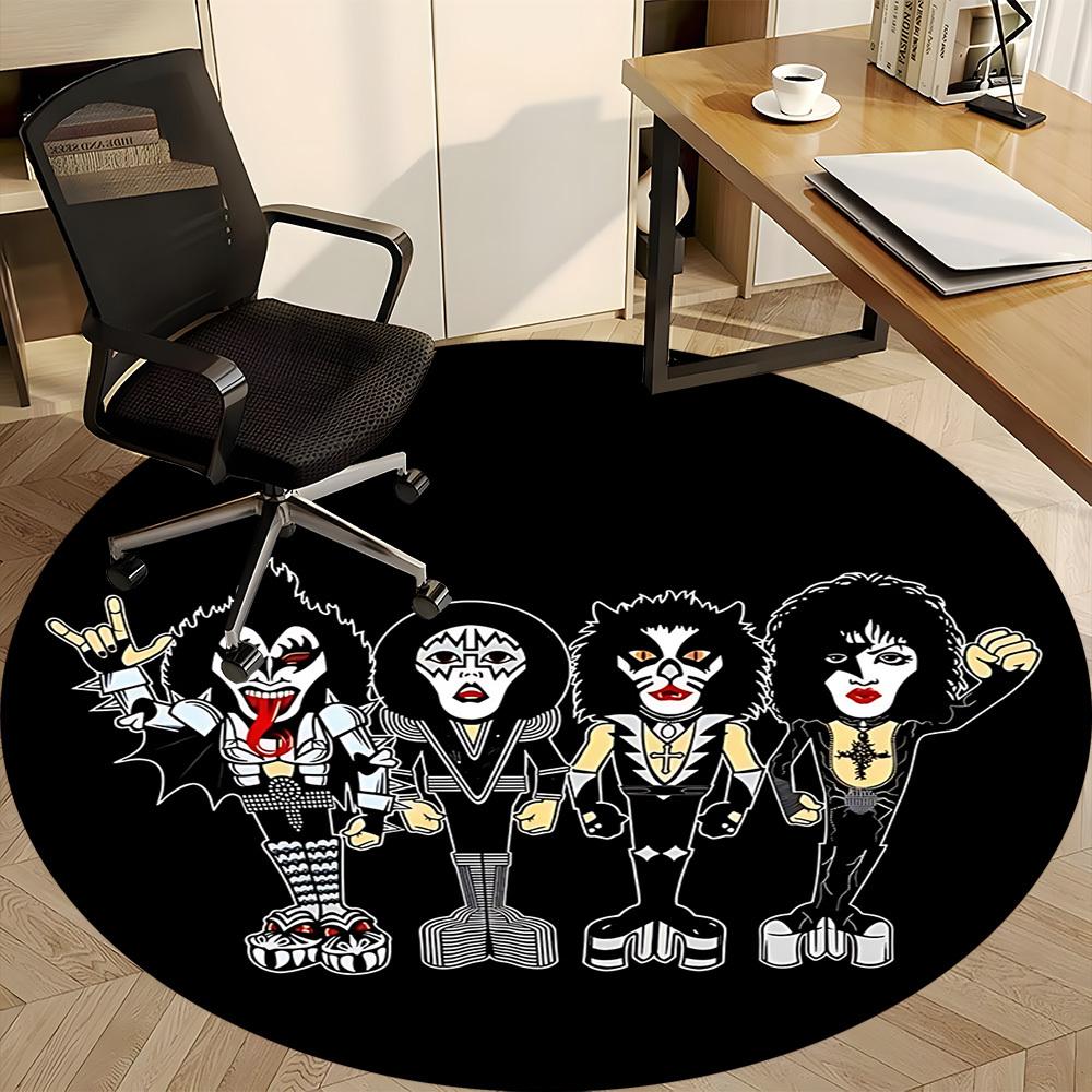 1PC KISS Band Office Round Rug - Perfect for Office or Study Decor, Machine Washable, Non-Slip Backing, Decorative Floor Mat