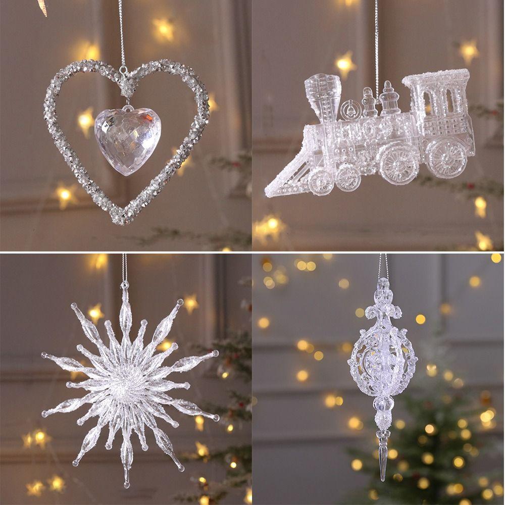 2PCS Acrylic Christmas Crystal Pendants Snowflake Wall Pendant Christmas Tree Ornaments DIY Indoor Outdoor Crystal Hanging