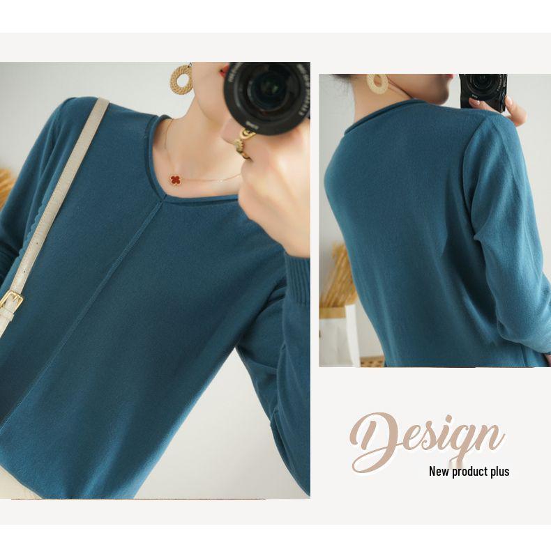 Baumwollpullover im koreanischen Stil mit gerolltem Saum und Rundhalsausschnitt für Damen, langärmlig und locker geschnitten