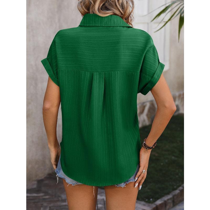 Women's Shirt Summer New Loose Casual Short Sleeve Single Breasted Shirts for Women Fashion Elegant Solid Color Office Ladies Blouses Simple Tops