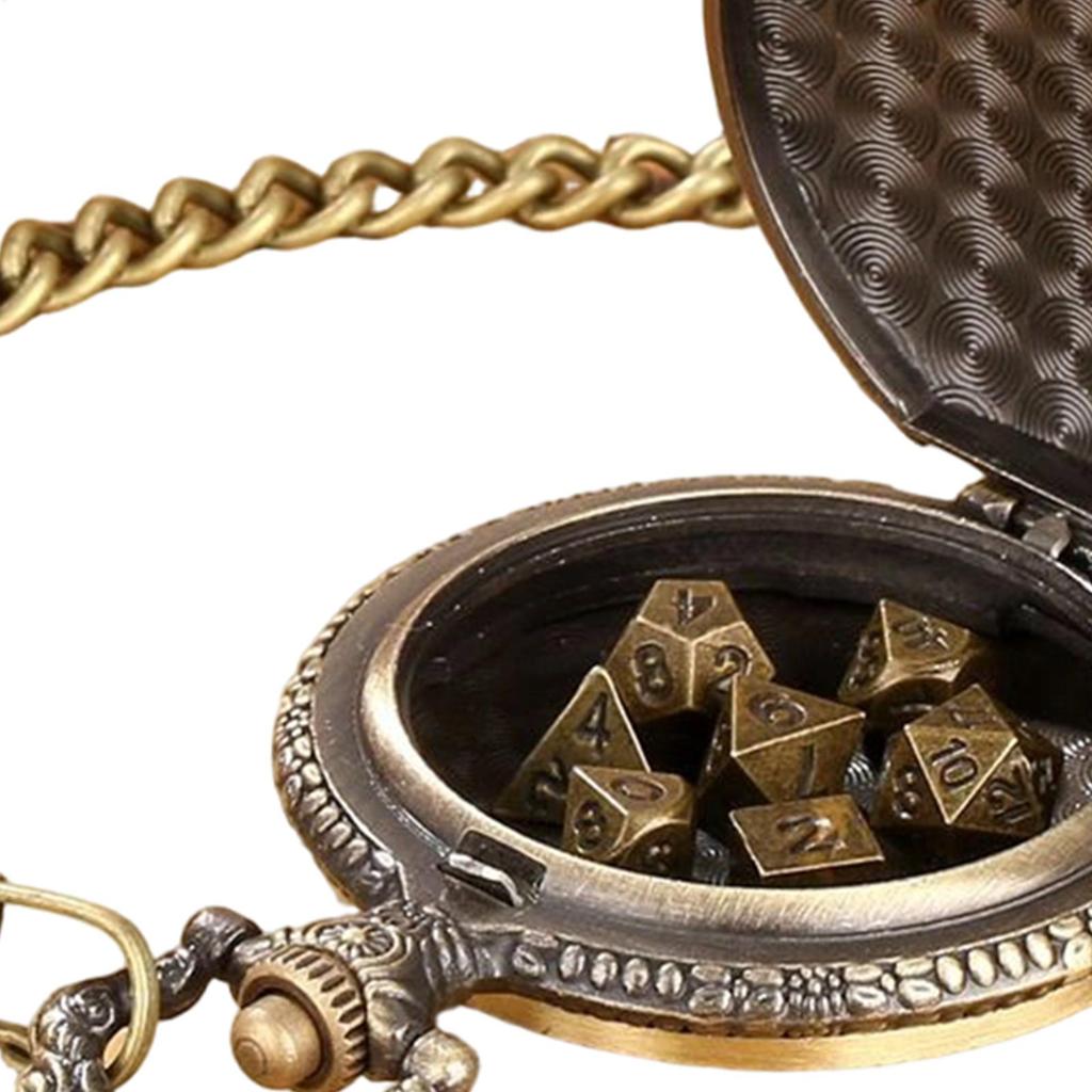 7pcs Metal Dice Set In Pocket Watch Case Polyhedral RPG DiceBoard Game Party Gift For D & D Players Beginners Adults Home Travel