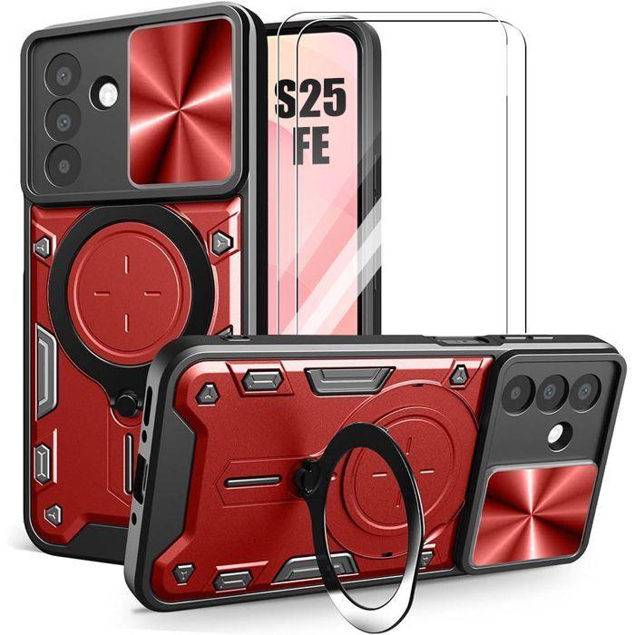 Coque de Protection - BOOLING - pour Samsung Galaxy S25 FE - Rouge - Antichoc - Protection Caméra Coulissante