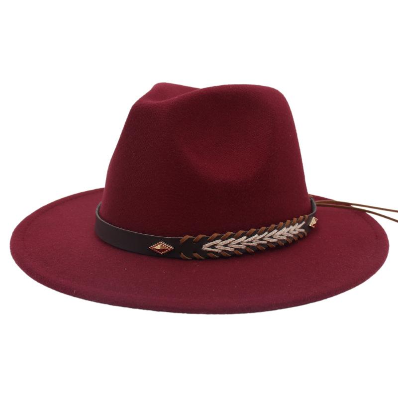 Cross-Border New Woolen Jazz Hat With Felt Hat Large Brim Fashion Top Hat Couple British Gentleman And Lady Hat