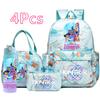 4 Pezzi/set Zaino Stampato Cacciatori di Demoni Cartoni Animati Borsa Astuccio con Borraccia da 750 ml per Ragazzo Ragazza Adolescente Zaini Scolastici di Grande Capacità