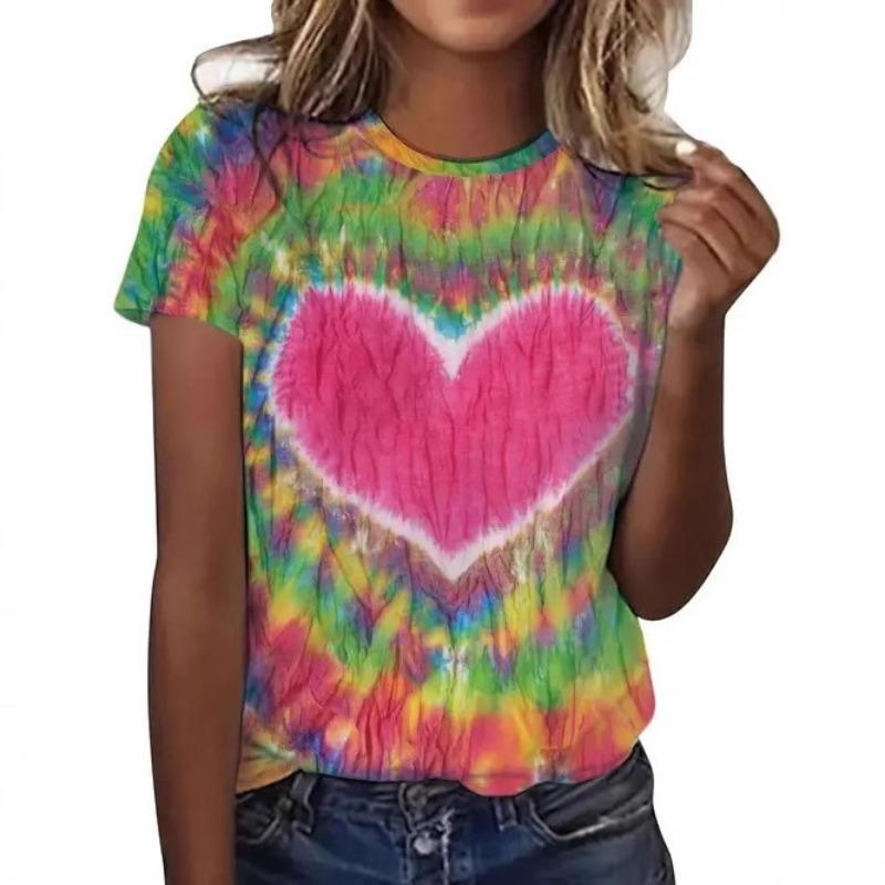 Digital Printed Pattern Women's Flower Short Sleeved Round Neck T-shirt