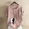 Women's Fashion Round Neck Short Sleeve T-shirt Casual Cotton Linen Graphic Shirt Leisure Loose Black and White Bear Prined Summer Blouse Tops