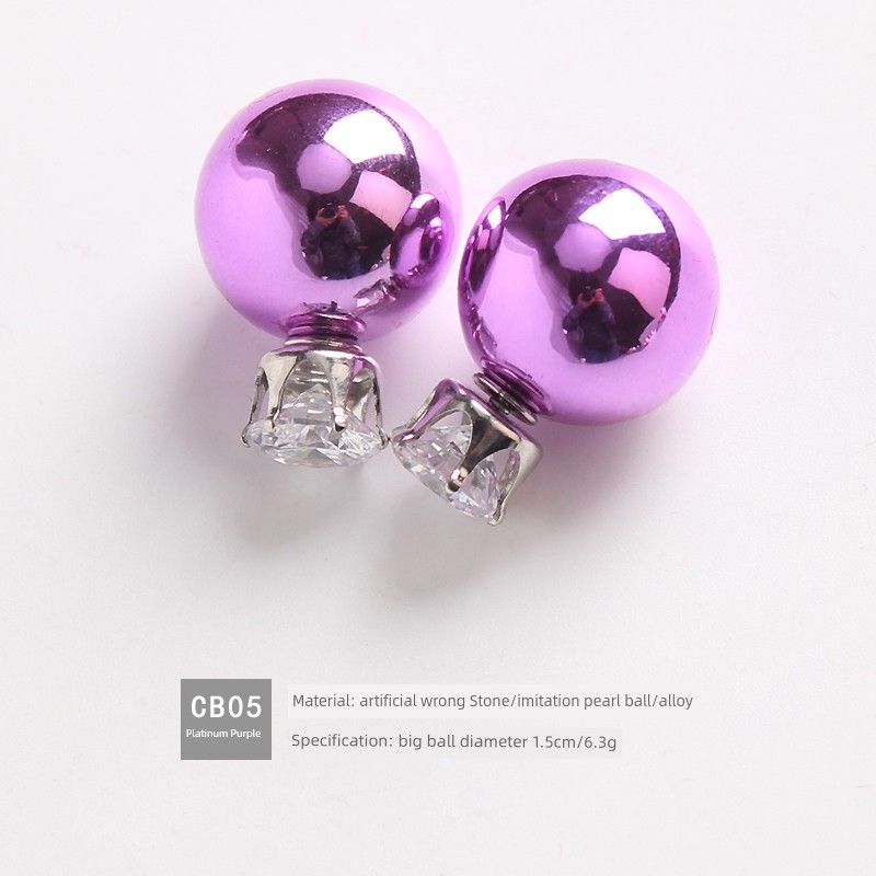 

Sweet and Cute Stylish All-Match Ball Puncture Female Stud Earrings CB05 platinum purple