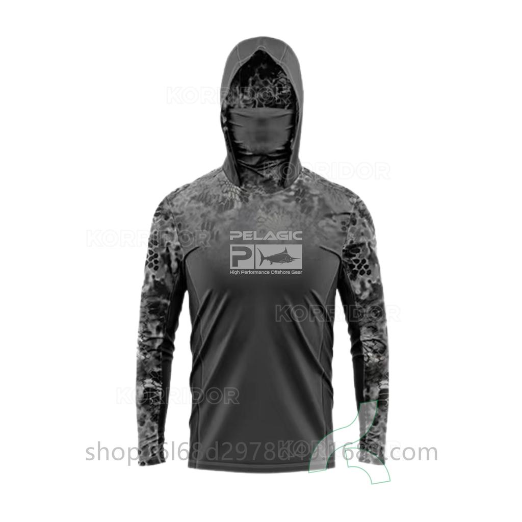 Pelagic Long Sleeve Fishing Suit Ice Silk Face Towel Hoodie Quick Drying Breathable Sunscreen Thin T-Shirt UPF50 +