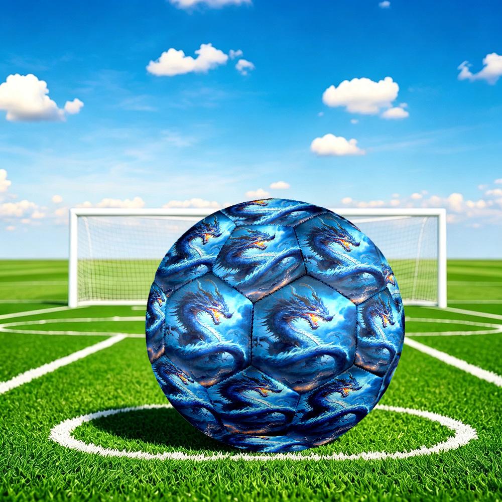 1pc Blue Dragon Fantasy Theme Soccer Ball Football, Size 5, Lightweight PVC, Outdoor Training Soccer Ball,Gift C6543