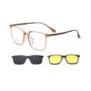 Square Ultralight TR90 Men's 3-in-1 Polarized Clip-On Sunglasses with Night Vision & Titanium Legs Durable Glasses Frames 84015