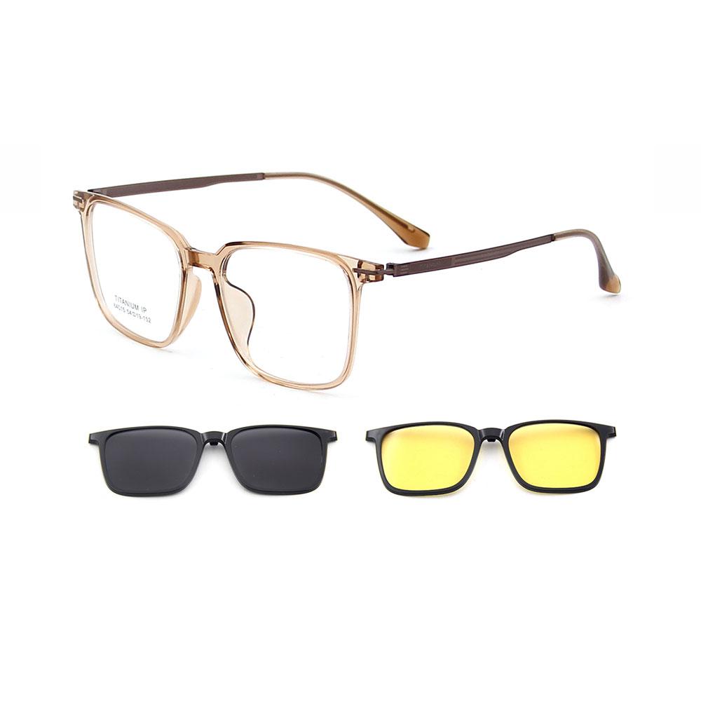 Square Ultralight TR90 Men's 3-in-1 Polarized Clip-On Sunglasses with Night Vision & Titanium Legs Durable Glasses Frames 84015