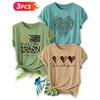 Three-piece set Elegant short-sleeved shirt for women Leopard print, zebra print“AMAZING”+ Wild love + Love and Peace Printed Round Neck Women's