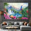 2D Elegant Peacock Floral Waterfall Backdrop Spring Nature Scenery Studio Background Cloth