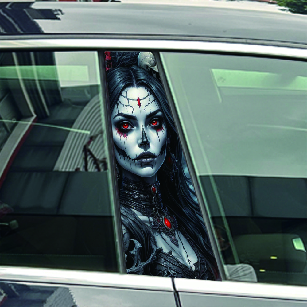 Devil Skeleton Samurai Skull Head Car B Pillar Sticker Waterproof Center Column Cover Scratches Sunscreen Car Accessories