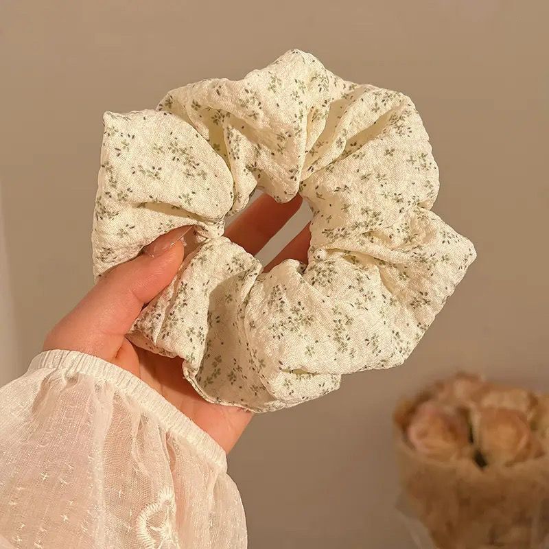 

Korean Blue Yellow Floral Scrunchies Large Elastic Hair Bands College Student Women Ponytail Holder Hair Ties Rope Cute Headwear зелёный