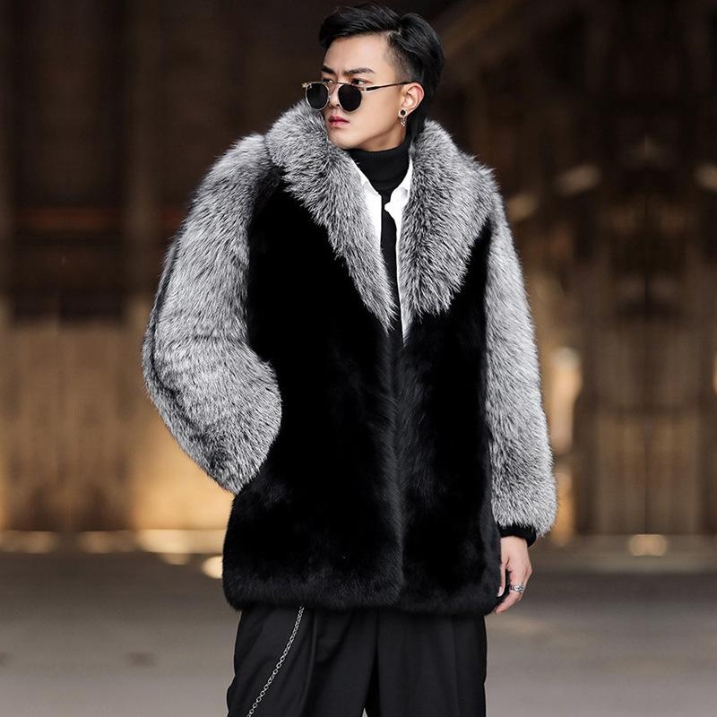 Autumn and Winter New Men's Fur Coat Mink Coat Fox Fur Fur Integrated Men's Clothing Medium and Long Coat Tide