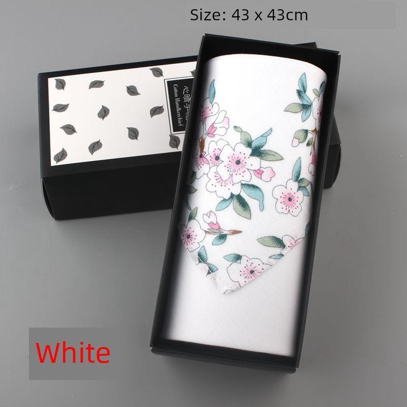 

[Цветок персика] Свежий женский платок с принтом Высококачественный хлопковый платок Ультратонкий Мягкий Впитывающий пот Подарочная коробка Peach Blossom: White Single Gift Box