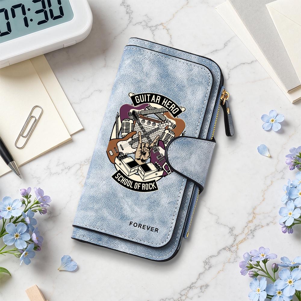 Guitar Hero Rock Print Wallet Retro Multi Card Storage Casual Daily Purse