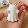 Collectible Art Figures 3D Printed Cute Ghost Cat Figurine Wink Smile Surprise Spooky Halloween Decor Lover Gifts Blank White DIY Paintable Statue,