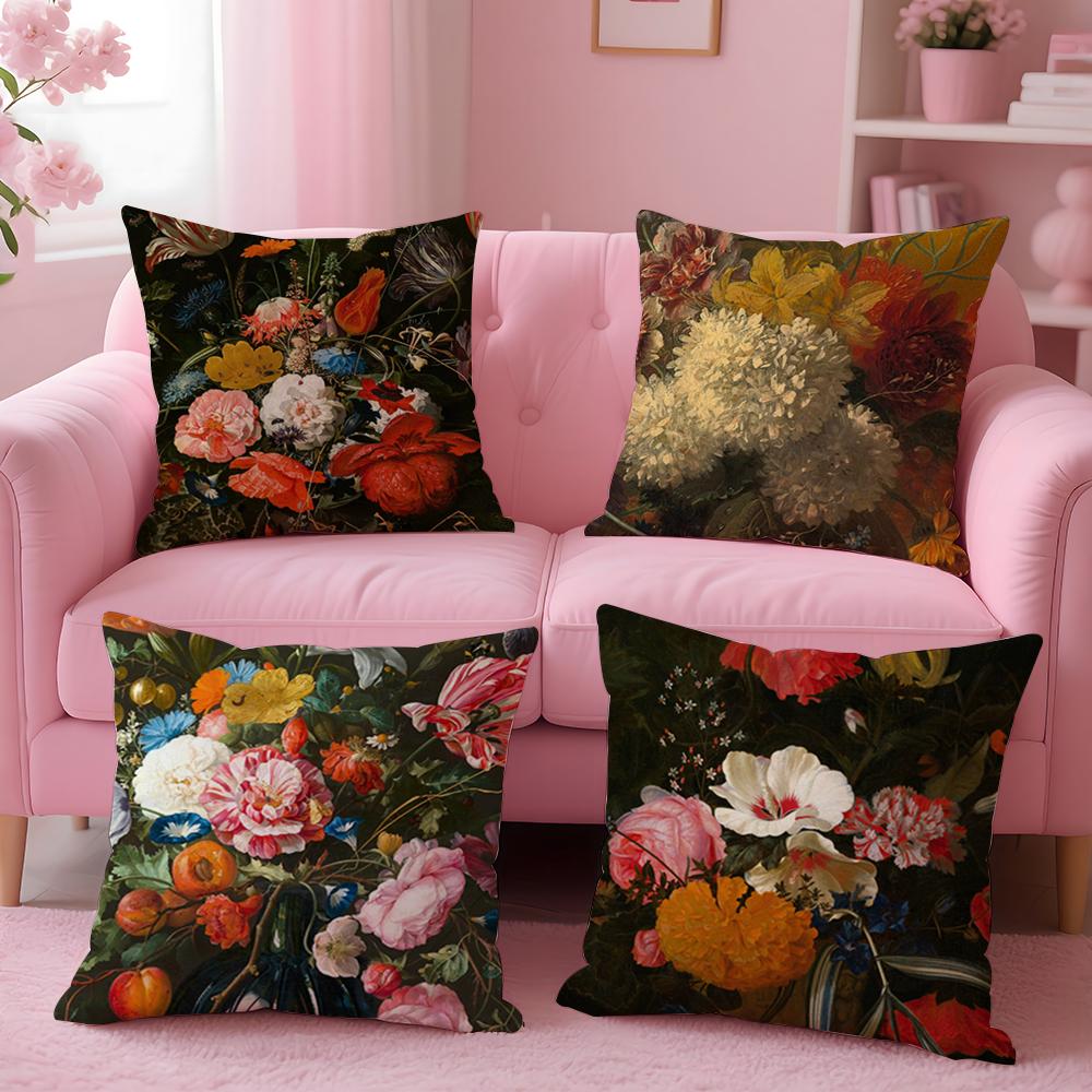 Beautiful Oil Painting Flowers Pillow Case Plush Fabric Soft Double-Sided Printed Sofa Warm Winter Home Gift Cushion Cover