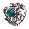 S925 Retro Thai Silver Natural Colored Treasure Ring, Personalized Hollow Lace Pattern Adjustable Open Index Finger Couple Ring