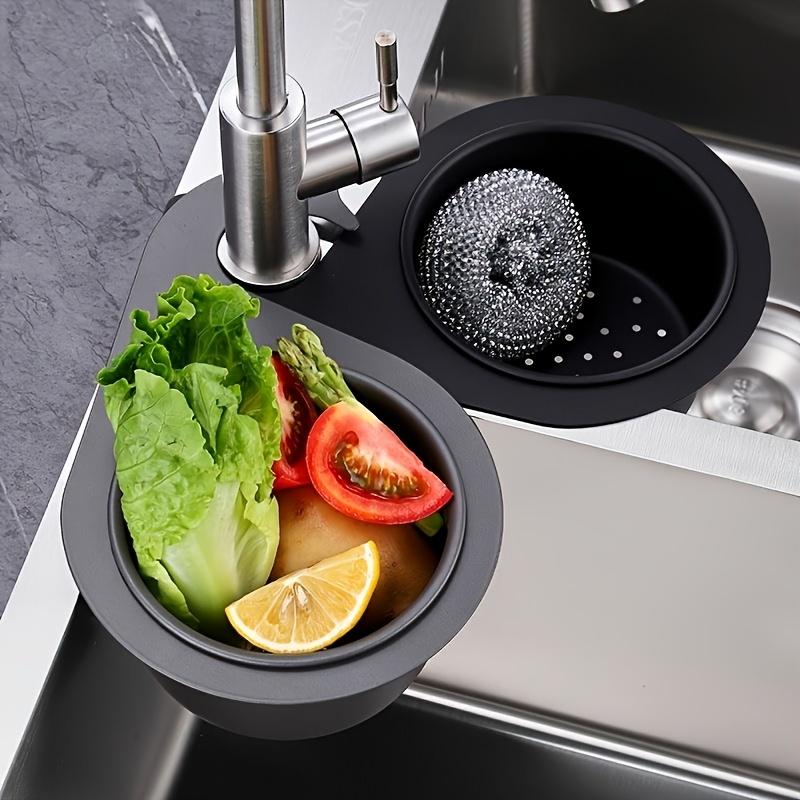 1pc Black Swan Stainless Steel Sink Strainer Basket, Modern Metal Faucet Hanging Corner Filter for Kitchen Waste, Durable Sink Organizer