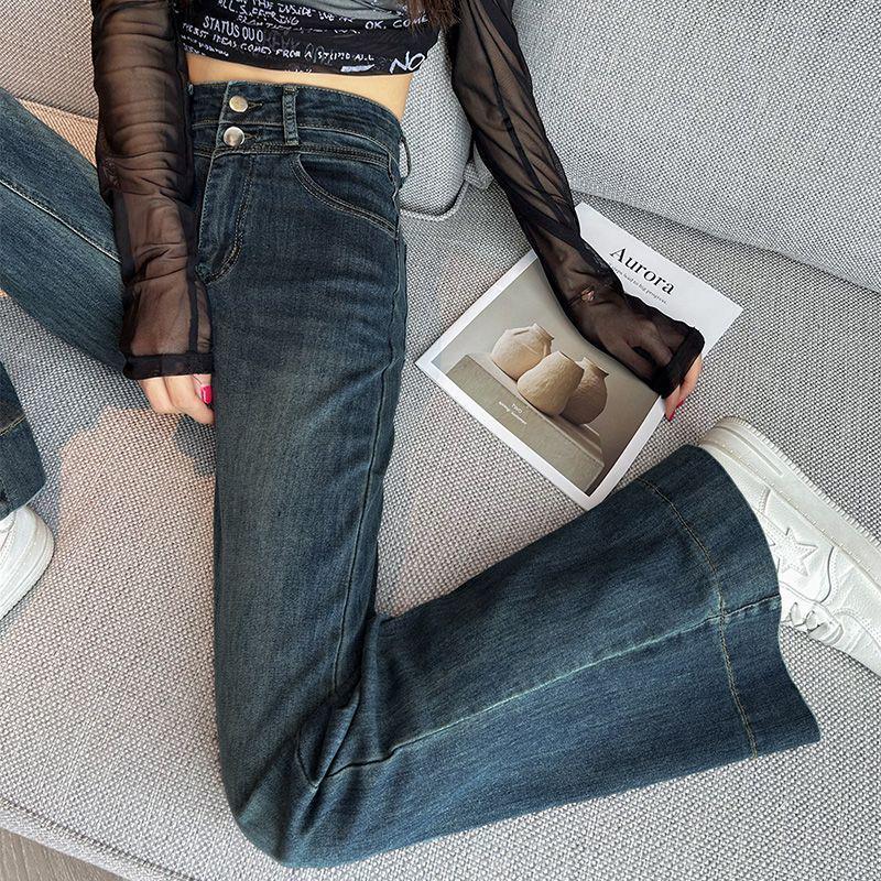 Hong Kong Retro High-Waisted Women s Blue Denim Wide-Leg Pants 2XL (125-140 catties)