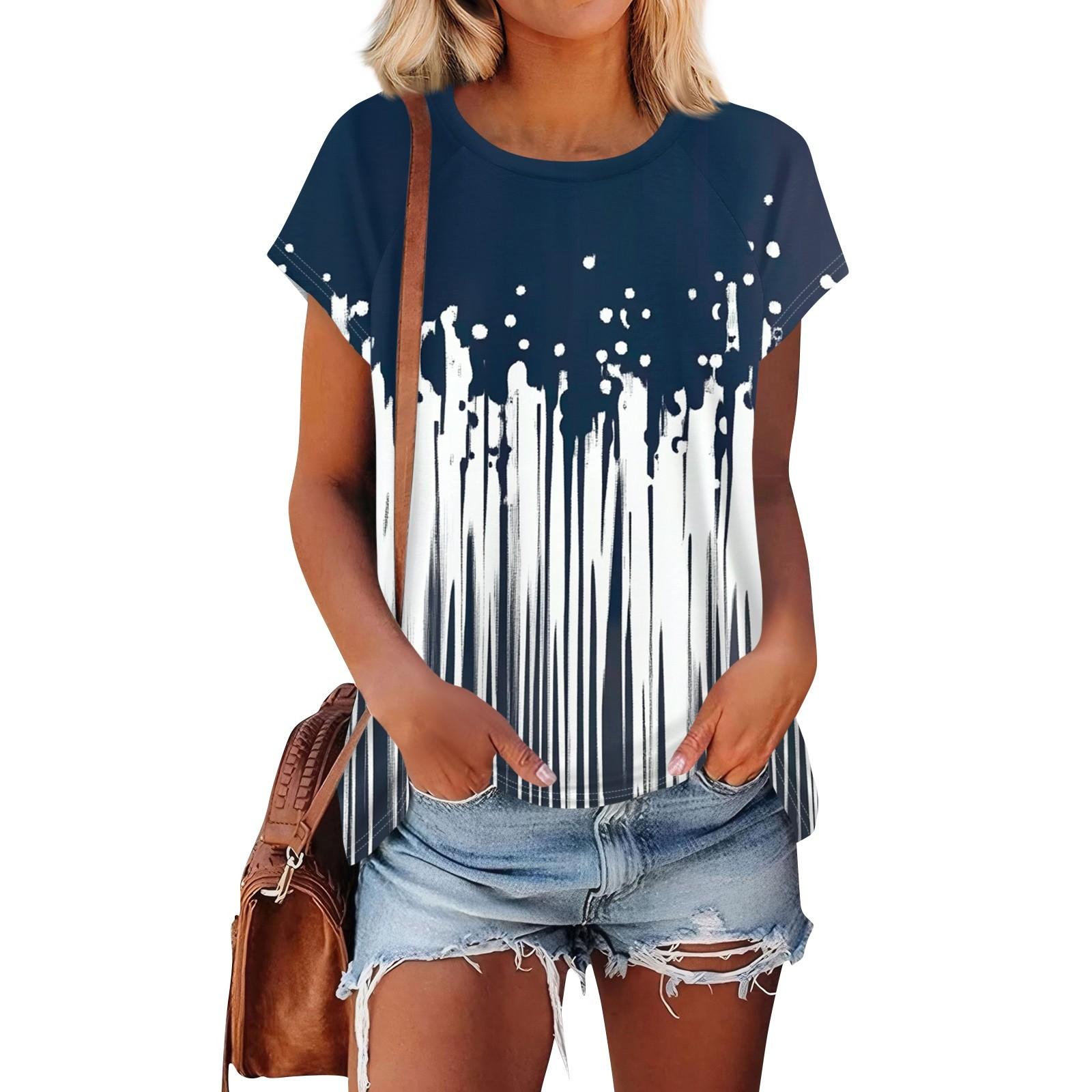 

Жіночі футболки з короткими рукавами, круглим вирізом, милі туніки, звичайні футболки, блузки, вільні пуловери XL