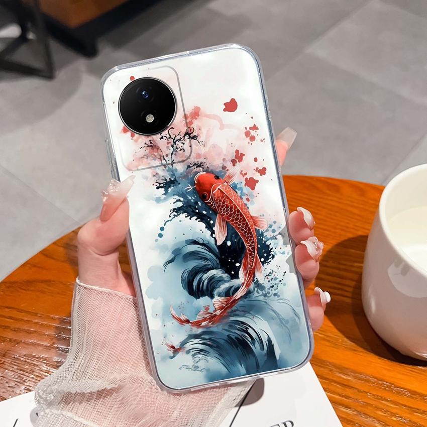 For Vivo Y02 Y02A Y02S Y10 Y11 Y12 Y12a Y13 Y15 Y15a Y16 Y17 Y19 Clear TPU Case Ocean Whale Pattern Anti Drop Back Cover For Vivo Silicone Phone Shell