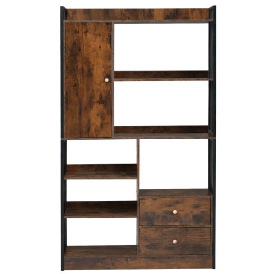 Tall Bookshelf Bookcase 6 Shelf Bookcase with Doors And Drawers Floor Book Display To Ceiling Industrial Steel Shelf Brown Standing