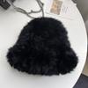 Real rabbit fur white plush hat female autumn and winter warm face small ear protection wool hat fur knitted bucket hat