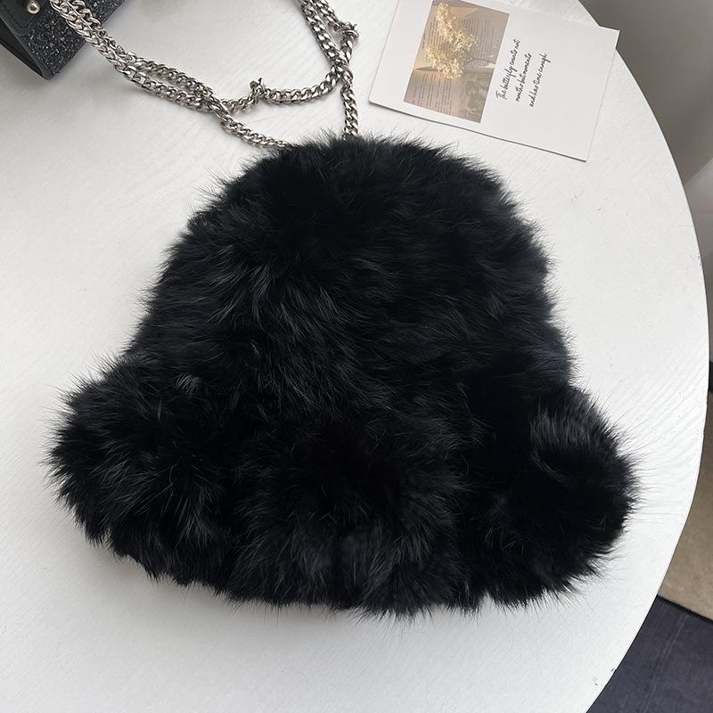 Real rabbit fur white plush hat female autumn and winter warm face small ear protection wool hat fur knitted bucket hat