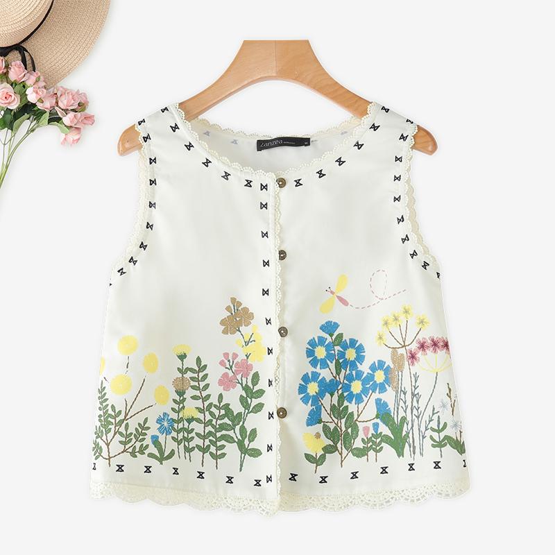 

ZANZEA Женские летние повседневные майки без рукавов с круглым вырезом и принтом S абрикосовый